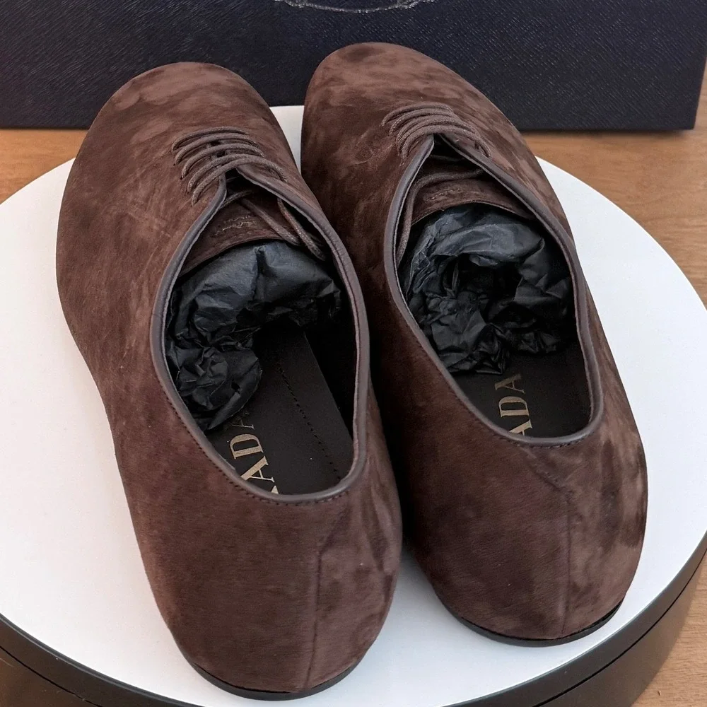 Prada Mens Vit.Scamosciato Suede Oxford Shoes Moro Brown 2EG448 Size 10.5